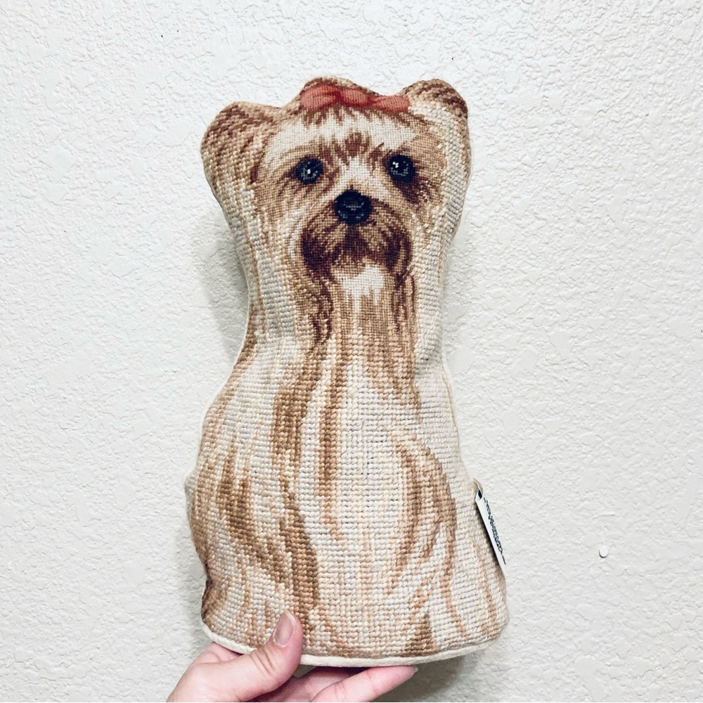 Vintage Yorkshire Terrier with Ribbon Needlepoint dog shaped accent pillow - Picture 5 of 14